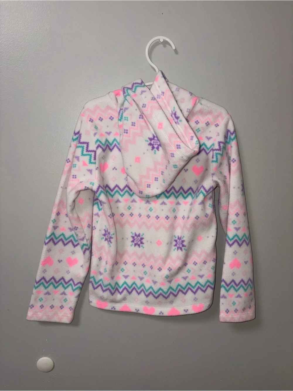 The Children’s Place White Fleece Hearts Zig Zags Stars Pullover Hoodie S 5/6